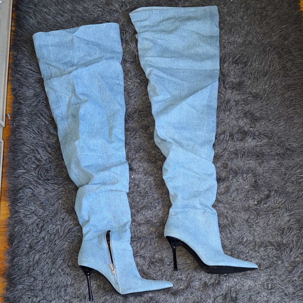 Zara denim thigh high boots